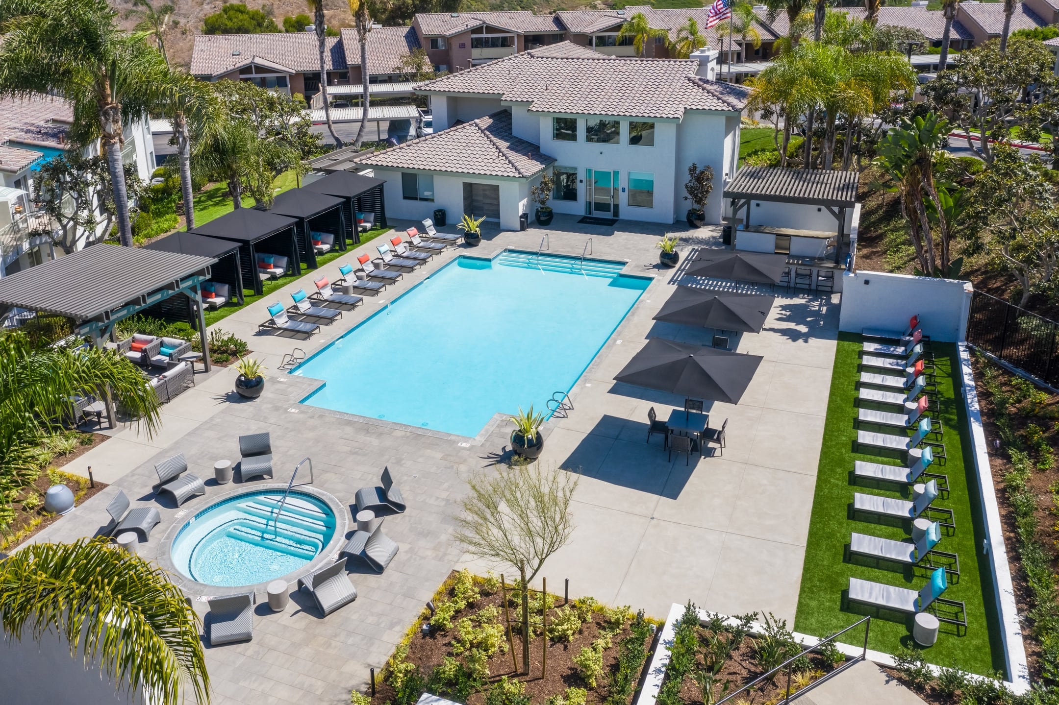Birdeye View of Resort-Style Swimming Pool and Barbecues